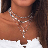 Multi Layered Necklace Coin Star Moon