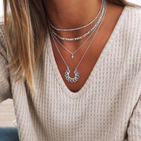 Multi Layered Necklace Coin Star Moon